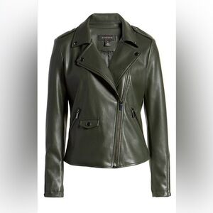 Halogen - Faux Leather Moto Jacket In Green - Size Medium